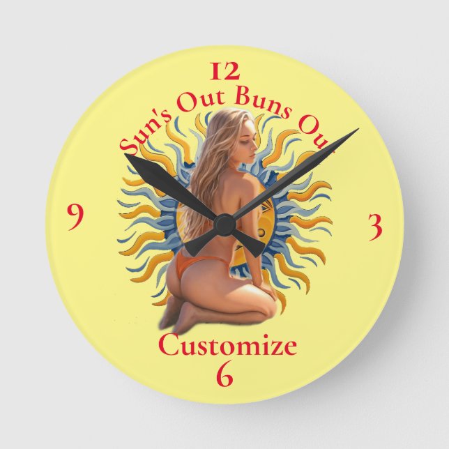 Buns Out Bikini Beach Girl Thunder_Cove  Round Clock (Front)