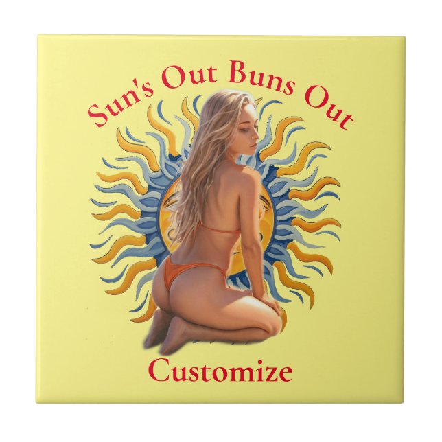 Buns Out Bikini Beach Girl Thunder_Cove  Tile (Front)