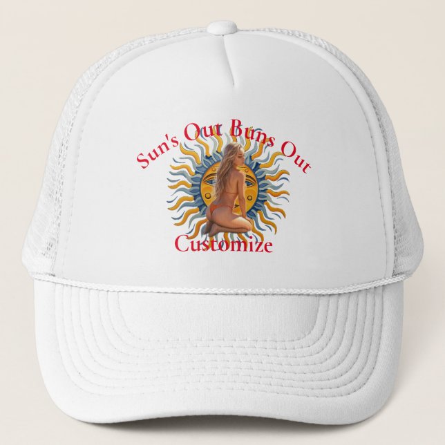 Buns Out Bikini Beach Girl Thunder_Cove  Trucker Hat (Front)