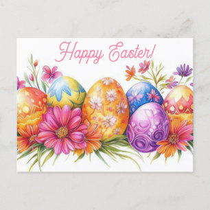 Bunte Aquarell Oster Postkarte mit Frühlingsblumen Postcard