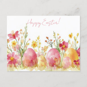 Bunte Aquarell Oster Postkarte mit Frühlingsblumen Postcard