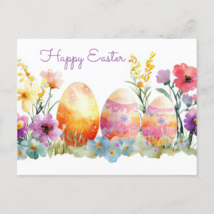 Bunte Aquarell Oster Postkarte mit Frühlingsblumen Postcard