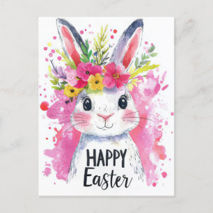 Bunte Aquarell Oster Postkarte mit Osterhase Postcard