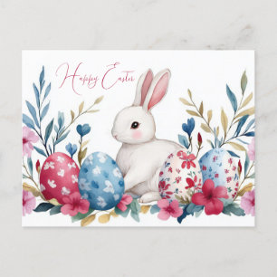 Bunte Aquarell Oster Postkarte mit Osterhase Postcard