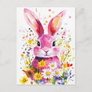 Bunte Aquarell Oster Postkarte mit Osterhase Postcard