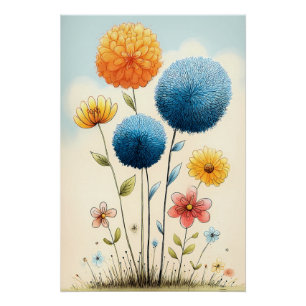 Bunte Blumen Illustration in sanften Farben Poster