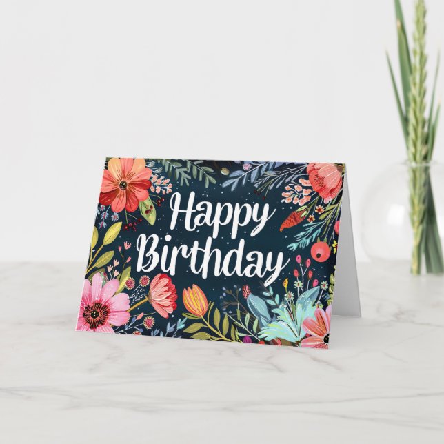 bunte Geburtstagspostkarte mit Blumen  Card (Front)