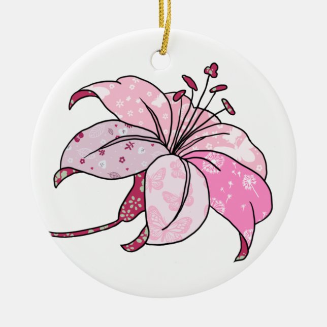 bunte Lilie Ceramic Tree Decoration (Front)