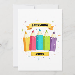 Bunte Stifte mit Sternchen - Schulkind 2025 Invitation