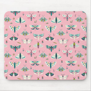 Bunter Mottengarten - pink pattern with folding Mouse Pad
