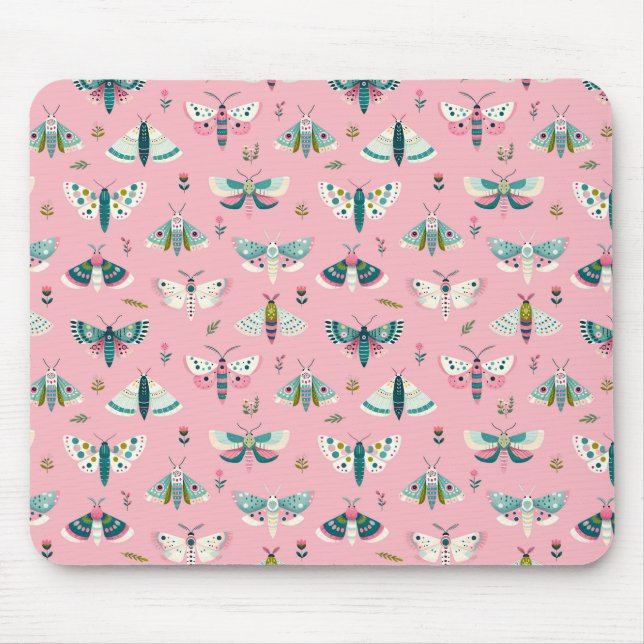 Bunter Mottengarten - pink pattern with folding Mouse Pad (Front)