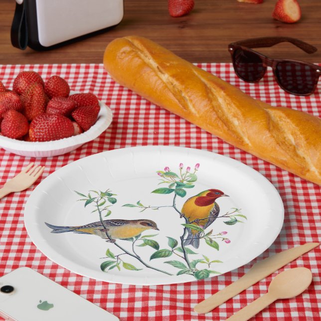 Bunting Birds on Branches Paper Plate (Picnic)