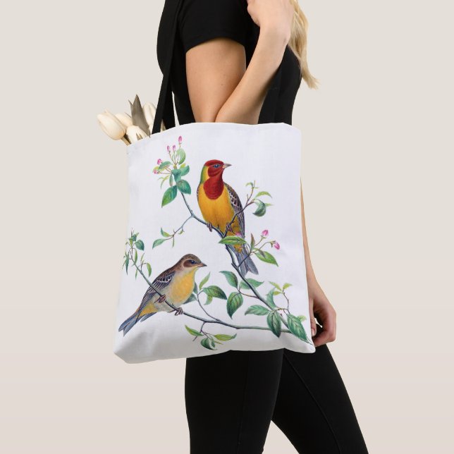 Bunting Birds on Branches Tote Bag (Close Up)