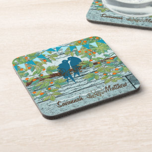 Bunting Country Chic Love Birds Sitting in a Tree Coaster