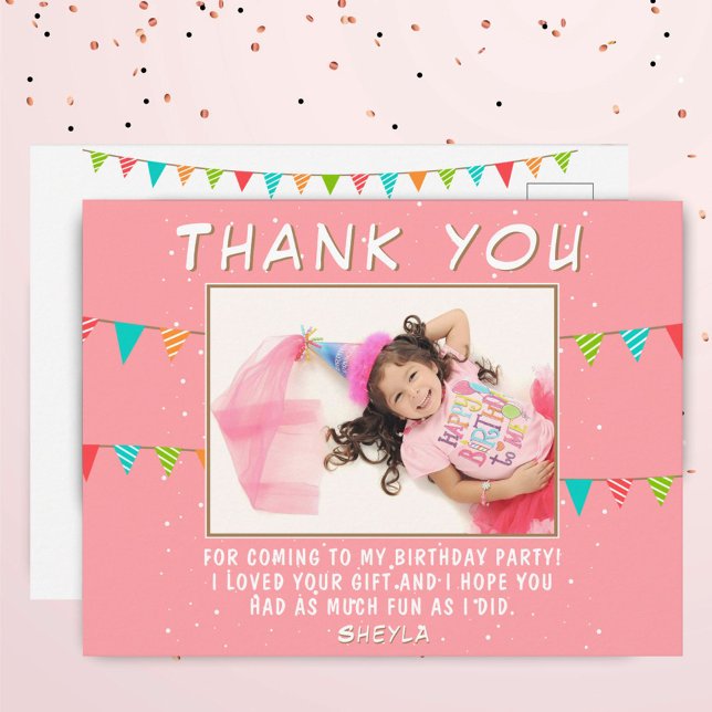 Bunting Flag Birthday Photo Thank you Postcard (Creator Uploaded)