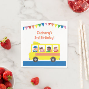 Bunting Flag Yellow School Bus Kids Birthday Party Napkin
