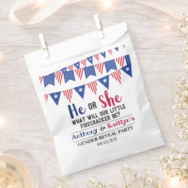 Bunting Flags 4th Of July Gender Reveal Party Favour Bags (Clipped)