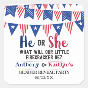 Bunting Flags 4th Of July Gender Reveal Party Square Sticker