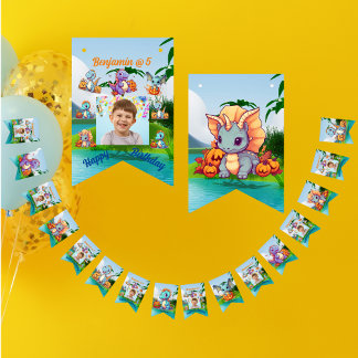 Bunting Flags Kids Birthday Party Baby Dinosaur