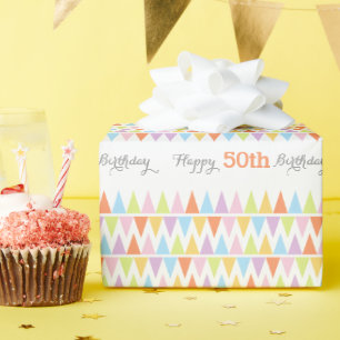 Bunting flags white birthday age 50 patterned wrap wrapping paper