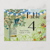 Bunting Love Birds & Bird Cage Wedding Number Card