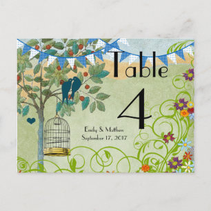 Bunting Love Birds & Bird Cage Wedding Number Card