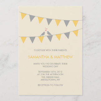 Bunting Love Birds Wedding Invitation - Yellow