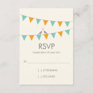 Bunting Love Birds Wedding RSVP - Blue Orange