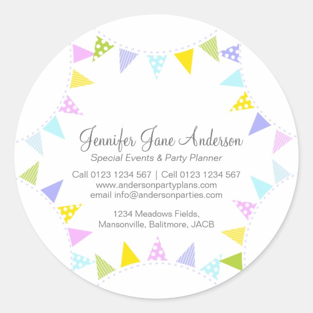 Bunting party events planner classic round sticker (Front)