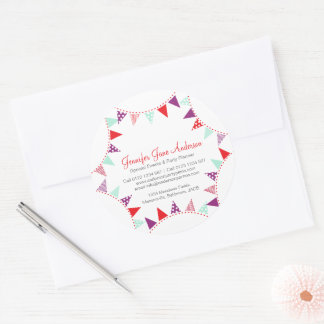 Bunting party events planner red purple aqua classic round sticker