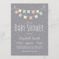 Buntings Baby Shower Invitation Grey Pink Mint
