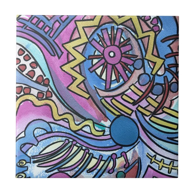 Buon Giorno-Hand Painted Abstract Geometric Art Tile (Front)