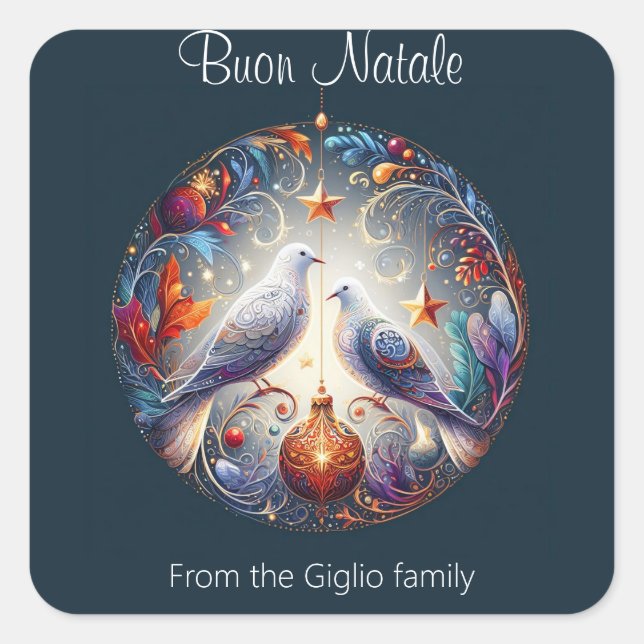 Buon Natale 2 doves Italian Christmas Party  Square Sticker (Front)
