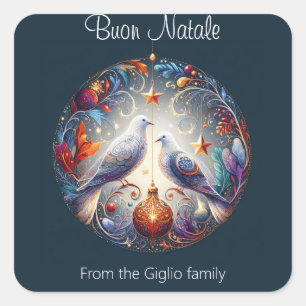 Buon Natale 2 doves Italian Christmas Party  Square Sticker