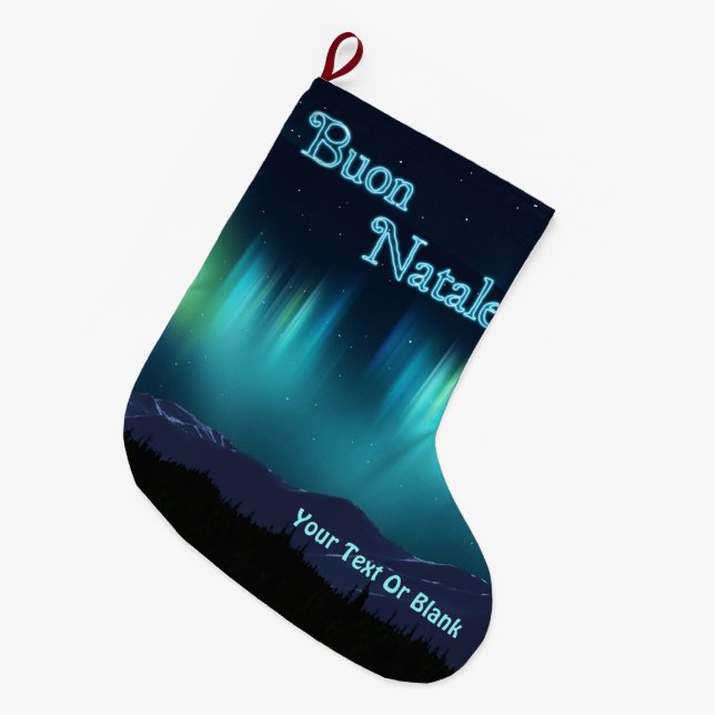 Buon Natale - Aurora Borealis Large Christmas Stocking (Front (Hanging))