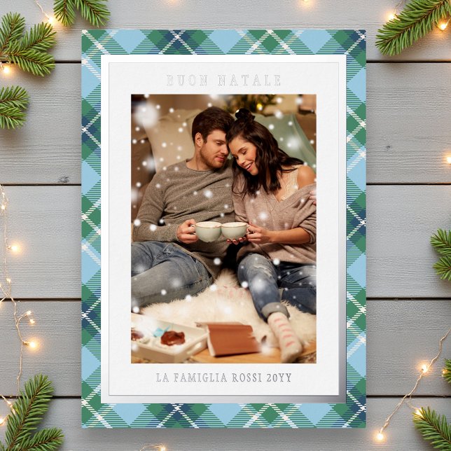 Buon Natale Blue Green Plaid Tartan Photo (Creator Uploaded)