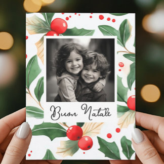 Buon Natale Christmas Card Festive Holly Art