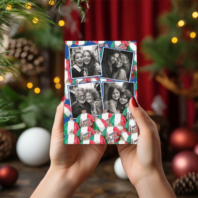 Buon Natale Christmas Greeting Royal Blue Invitati Invitation (Buon Natale Italian Flag Ornaments Photo Postcard
(holds 5 photos))