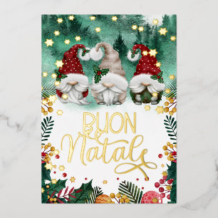 Buon Natale Cute Gnomes Stars Forest Photo  Foil H