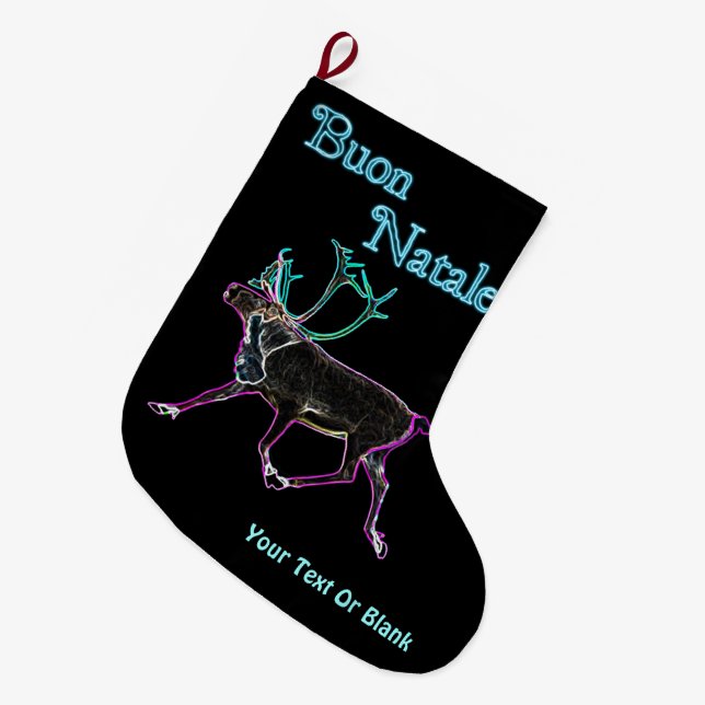 Buon Natale - Electric Caribou Large Christmas Stocking (Front (Hanging))