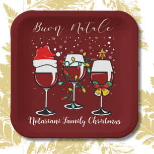 Buon Natale Festive Wine Glass Italian Christmas  Paper Plate