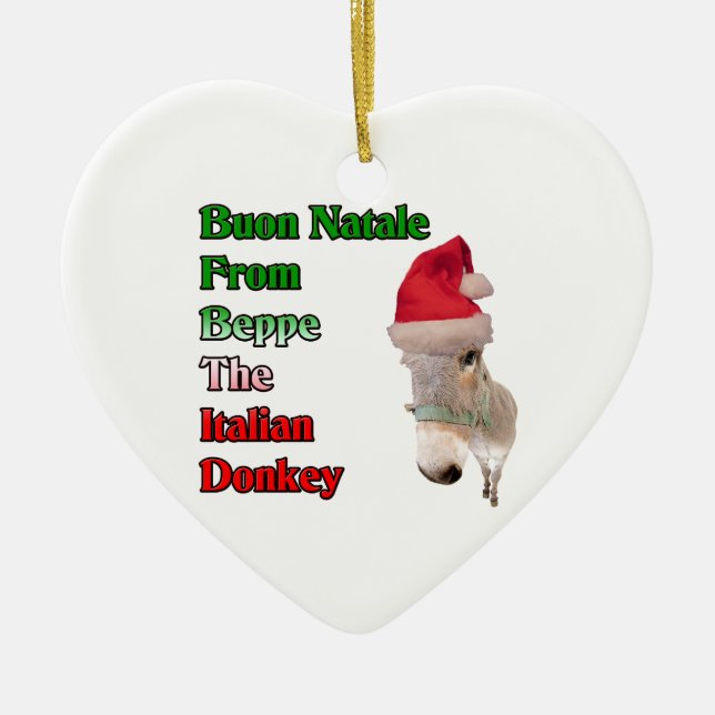 Buon Natale From Beppe The Italian Donkey Ceramic Tree Decoration (Front)