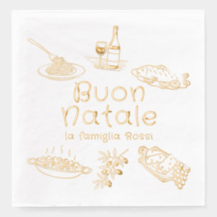 Buon Natale Italian Christmas Food Wine Doodles Foil Napkins