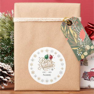 Buon Natale Italian Christmas Gold Script Classic Round Sticker