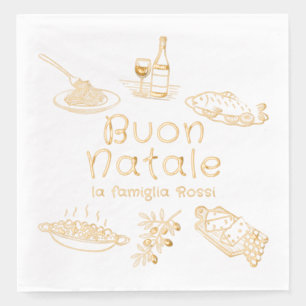 Buon Natale Italian Christmas Party Food Doodles Foil Napkins