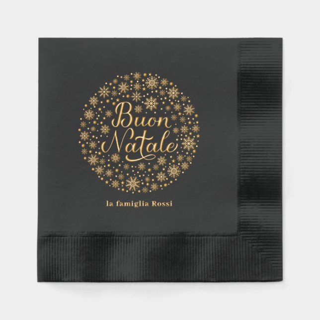 Buon Natale Italian Christmas Party Snowflakes Foil Napkins (Front)