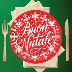 Buon Natale Italian Christmas - Red & White Paper Plate