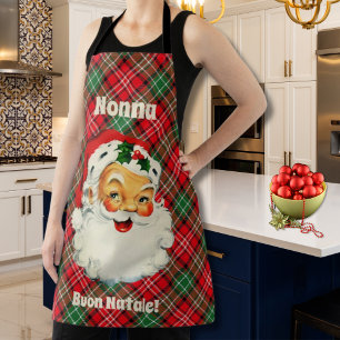 Buon Natale Italian Christmas Santa Plaid Apron