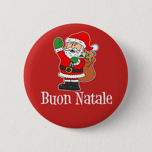 Buon Natale Italian Christmas Santa Red 6 Cm Round Badge (Front)