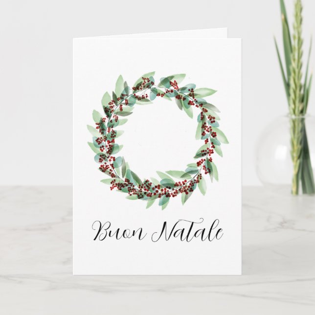 Buon Natale, Italian Christmas wreath card (Front)